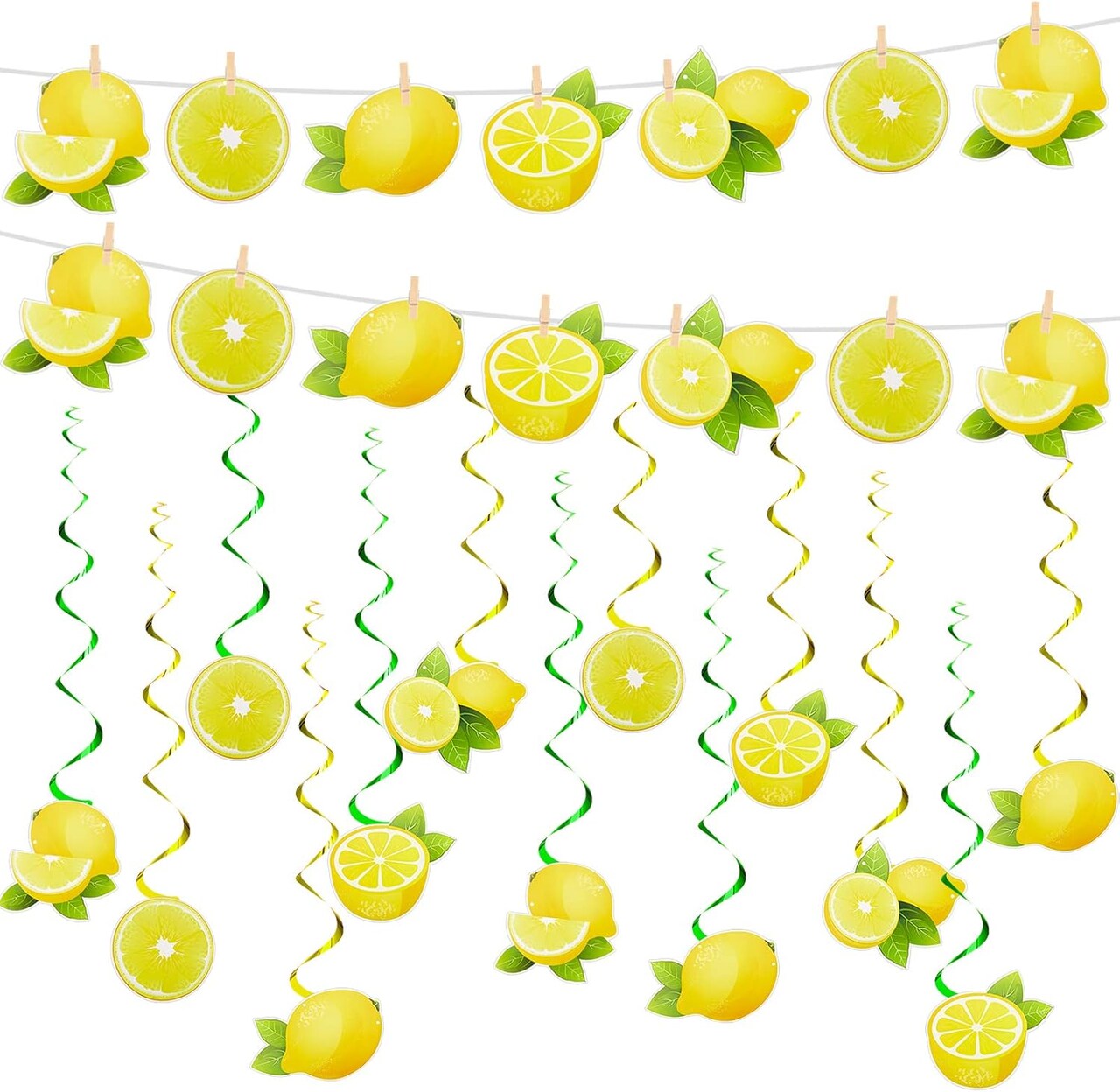 22-Piece Lemon Party Decorations Set | 2 Banners & 20 Hanging Lemon Swirls for Citrus Lemonade Summer Theme Birthday, Baby Shower & Photo Props
